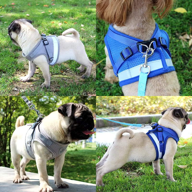 Reflective Dog Harness with Leash Adjustable Pet Harnesses Vest for Small Medium Dog Soft Outdoor Breathable Puppy Chest Strap