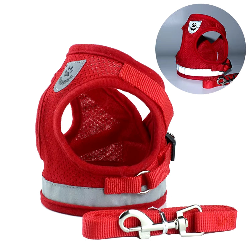 Reflective Dog Harness with Leash Adjustable Pet Harnesses Vest for Small Medium Dog Soft Outdoor Breathable Puppy Chest Strap