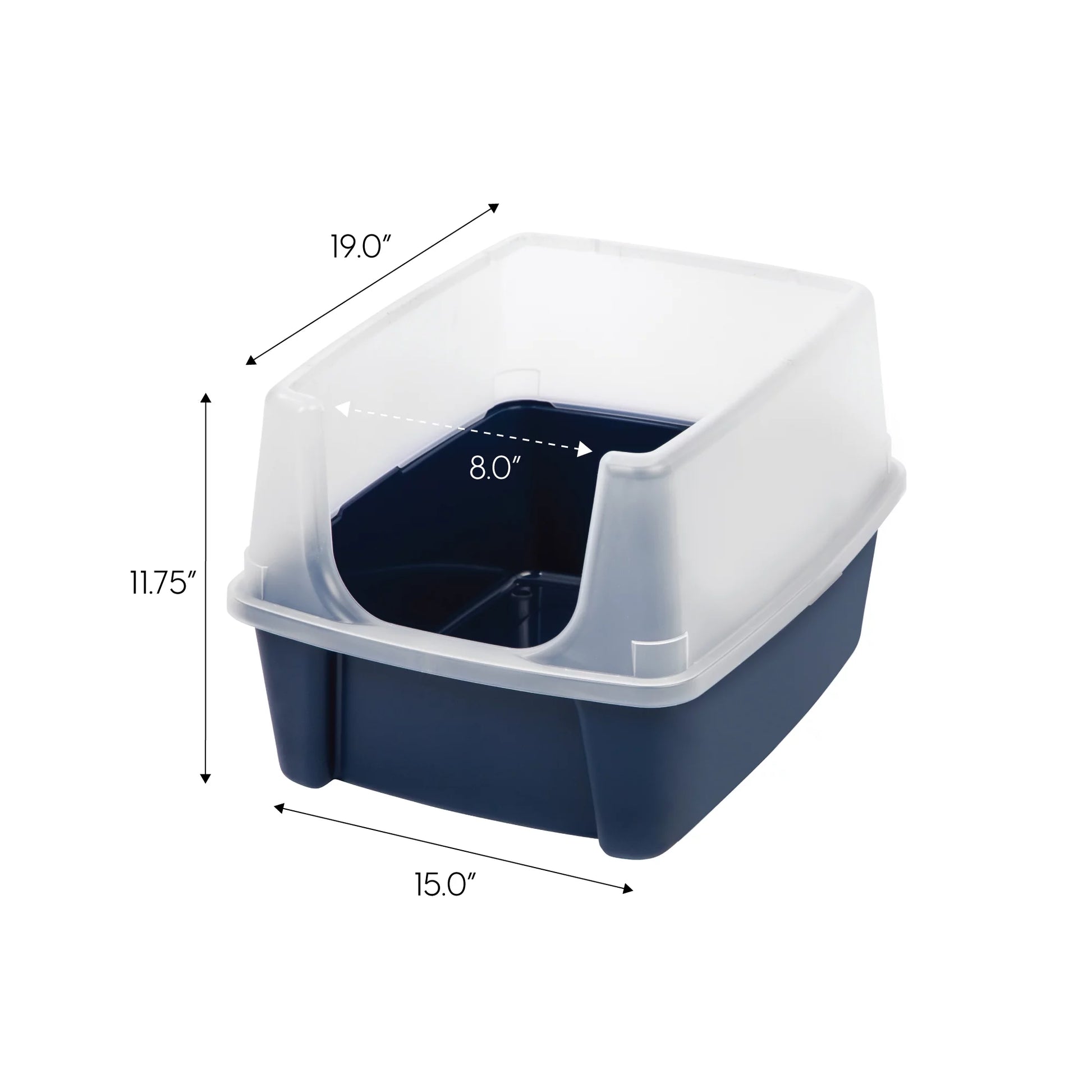 , High Sided Open Top Cat Litter Box with Scoop, Navy