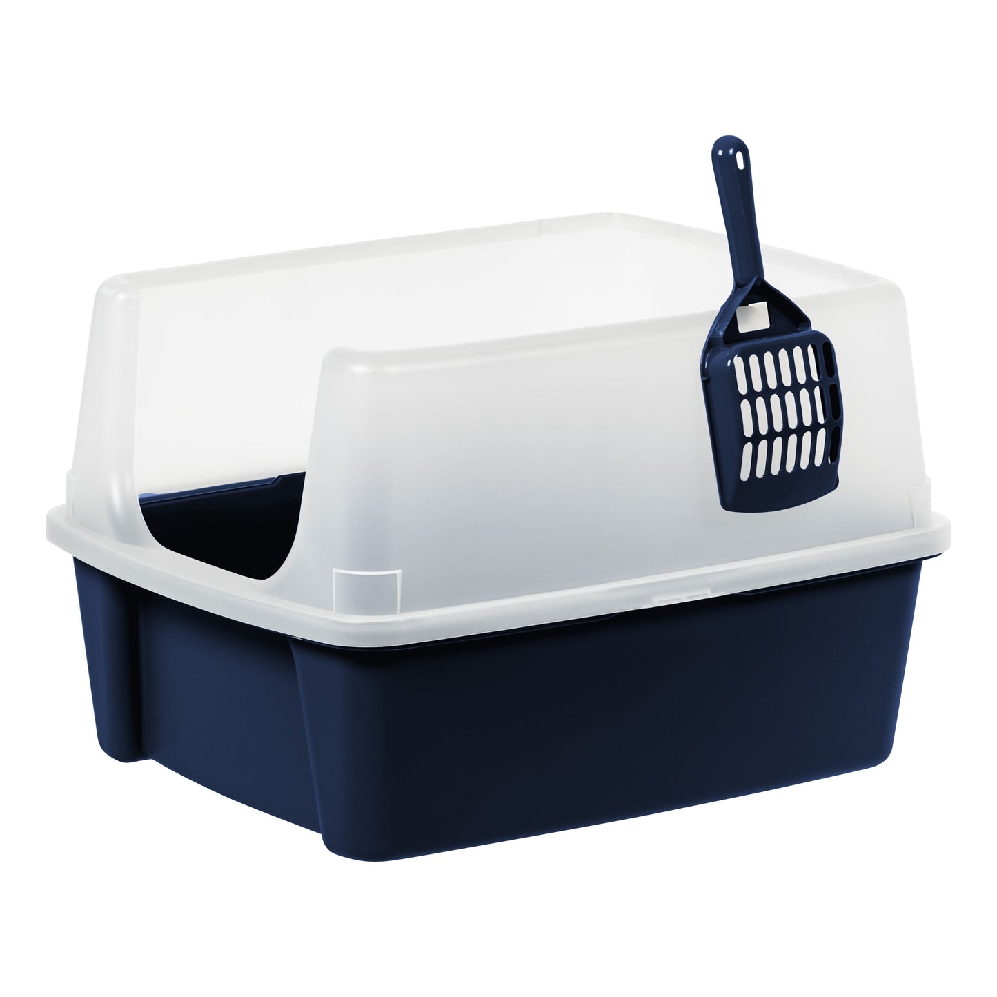 , High Sided Open Top Cat Litter Box with Scoop, Navy